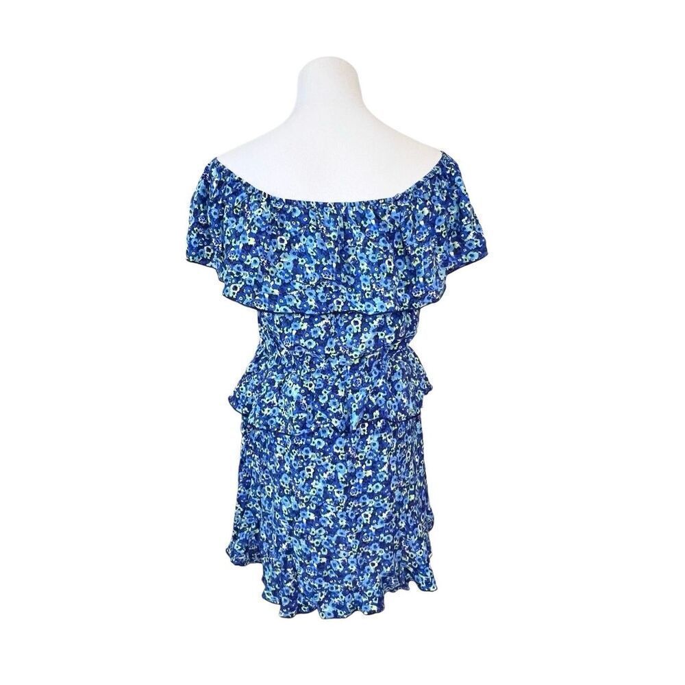 Zara Tiered Blue Floral Off the Shoulder Jumpsuit Romper MEDIUM Preppy Ruffles - Picture 5 of 13